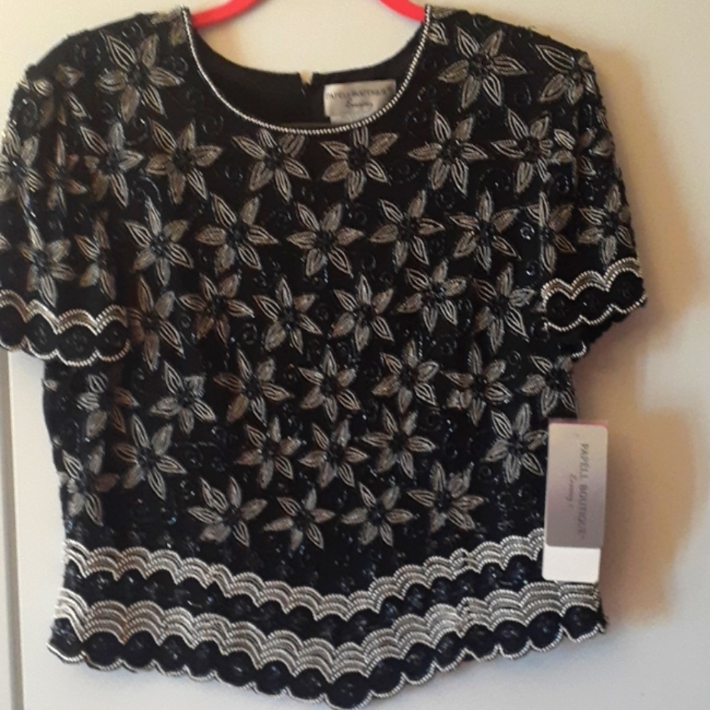 Papell boutique evening xlarge beaded blouse.